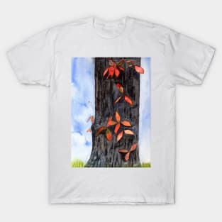 Fall Tree Watercolor Mixed Media Art T-Shirt